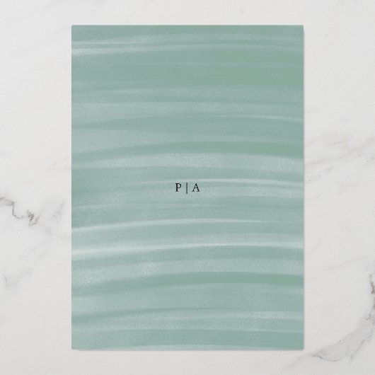 Coastal Chic gedempt groen elegante bruiloft Folie Uitnodiging (Achterkant)