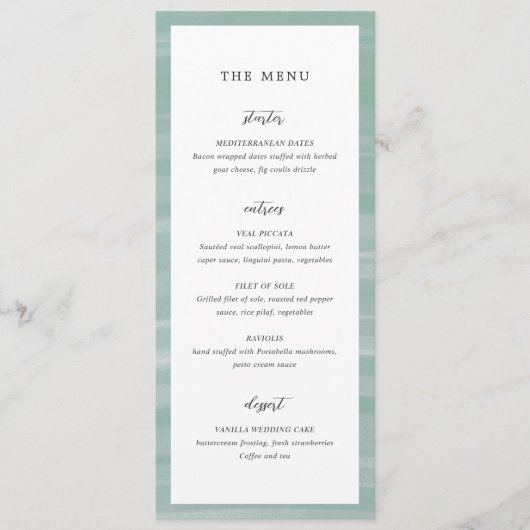 Coastal Chic gedempt groen elegante bruiloft Menu (Voorkant)