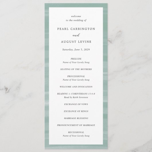 Coastal Chic gedempt groen elegante bruiloft Programmakaart (Voorkant)