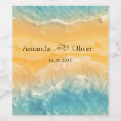 Coastal Chic Golden Sand Blauwgroen Bruiloft Welko Wijn Etiket (Enkel label)