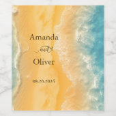 Coastal Chic Golden Sand Blauwgroen Bruiloft Welko Wijn Etiket (Enkel label)