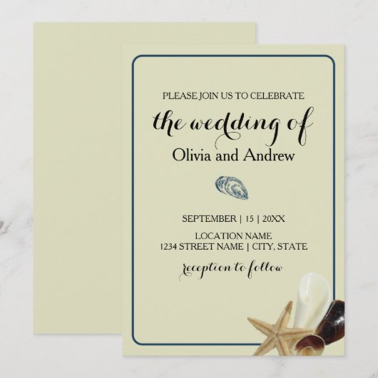 Coastal Chic Minimalist Sandy Blue Seashell Kaart (Voorkant / Achterkant)