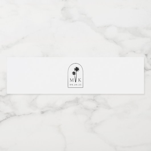 Coastal Chic Minimalist Weddenschap Monogram Waterfles Etiket (Enkel label)