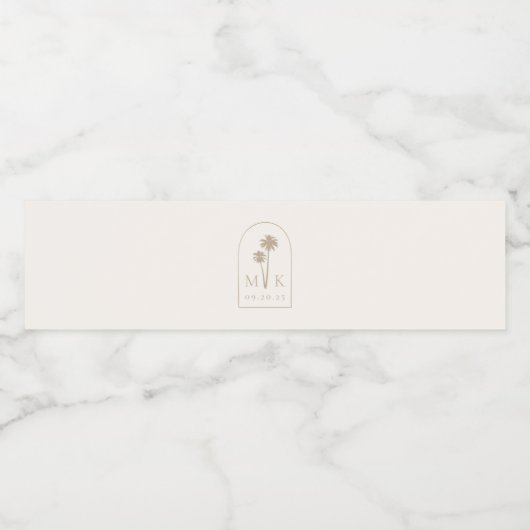 Coastal Chic Minimalist Weddenschap Monogram Waterfles Etiket (Enkel label)