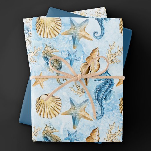 Coastal Chic | Modern Blue and Gold under the Zee Inpakpapier Vel