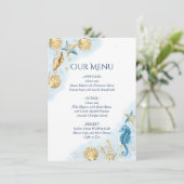 Coastal Chic | Modern koraalrif bruiloft Menu (Staand voorkant)