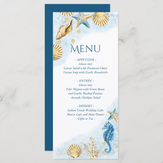 Coastal Chic | Modern koraalrif Menu (Voorkant / Achterkant)