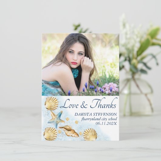 Coastal Chic | Moderne koraalrif foto-Afstuderen Bedankkaart (Staand voorkant)