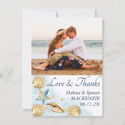 Coastal Chic | Moderne koraalrif fotobruiloft Bedankkaart (Voorkant)