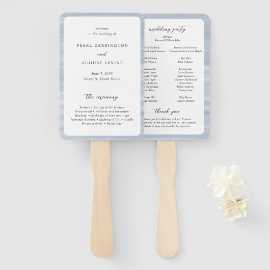 Coastal Chic Muted Blue Elegant Wedding Program Handwaaier (Voorkant en achterkant)