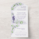 Coastal Chic | Paars en groen koraalrif weddenscha All In One Uitnodiging (Binnen)