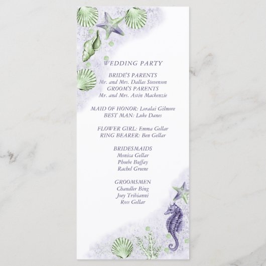 Coastal Chic | Paarse en groene bruiloft Programmakaart (Achterkant)