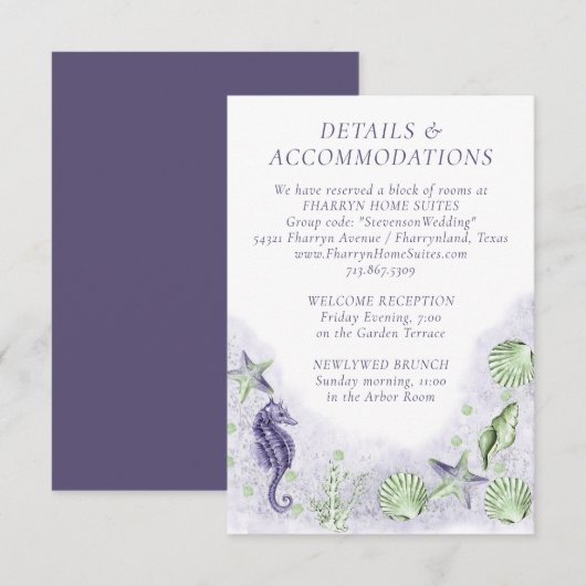 Coastal Chic | Paarse en kalkgroene gasten — Gegev Informatiekaartje (Voorkant / Achterkant)