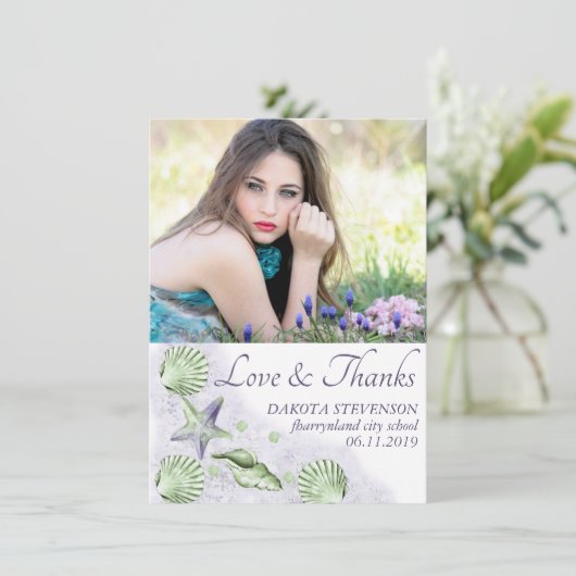 Coastal Chic | Paarse en kalkgroene hoofdfoto Bedankkaart (Staand voorkant)