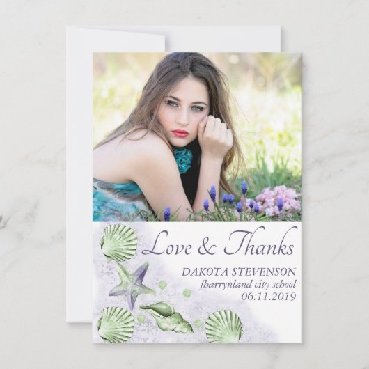 Coastal Chic | Paarse en kalkgroene hoofdfoto Bedankkaart (Voorkant)