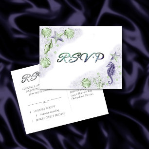 Coastal Chic Paarse en kalkgroene Nautische RSVP Briefkaart