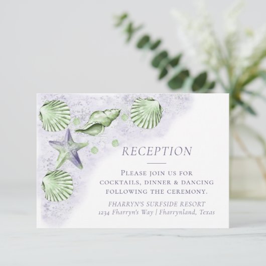 Coastal Chic | Paarse en kalkgroene opvang Informatiekaartje (Staand voorkant)