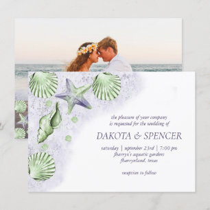 Coastal Chic   Paarse groene Nautical Weddenfoto Kaart