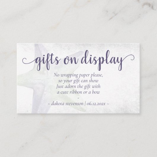 Coastal Chic | Paarse staartweergave van cadeautje Informatiekaartje (Voorkant)