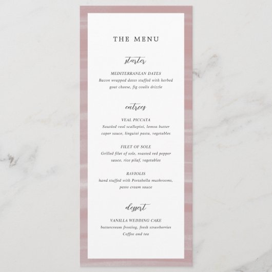 Coastal Chic Roze Elegante Huwelijk Menu (Voorkant)