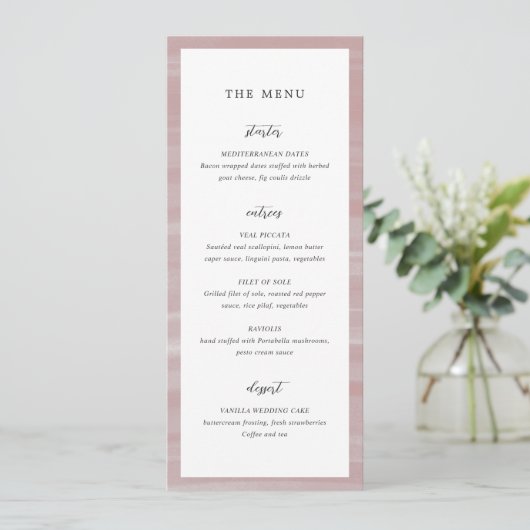 Coastal Chic Roze Elegante Huwelijk Menu (Staand voorkant)