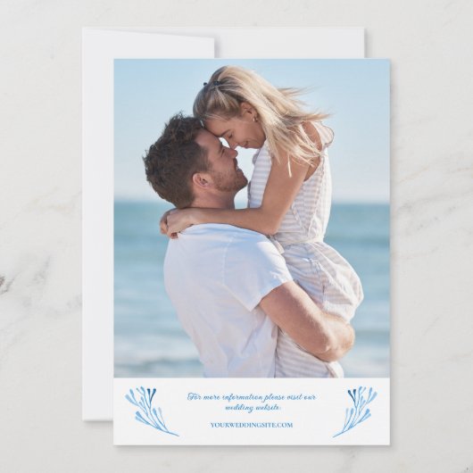 Coastal Chic Seaside Blue Seashells & Starfish Save The Date (Achterkant)