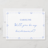 Coastal Chic Shell Border Blauw Bruidsmeisje Voors Kaart (Voorkant)