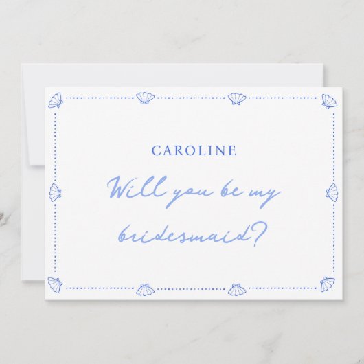 Coastal Chic Shell Border Blauw Bruidsmeisje Voors Kaart (Voorkant)
