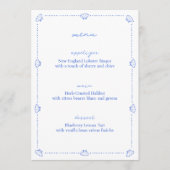 Coastal Chic Shell Border Blauw en Wit Trouwen Menu (Voorkant)