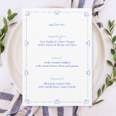 Coastal Chic Shell Border Blauw en Wit Trouwen Menu