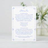 Coastal Chic Shell Border Elegant Blauw Huwelijk Informatiekaartje (Staand voorkant)
