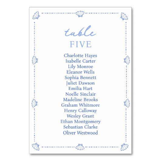 Coastal Chic Shell Border Elegant Blauw Huwelijk Kaart (Voorkant)