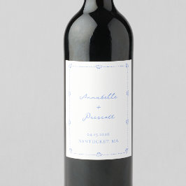 Coastal Chic Shell Border Elegant Blauw Huwelijk Wijn Etiket