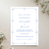 Coastal Chic Shell Border Geen foto Blauwe bruilof Save The Date