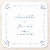 Coastal Chic Shell Border Gepersonaliseerde bruilo Kartonnen Onderzetters (Voorkant)