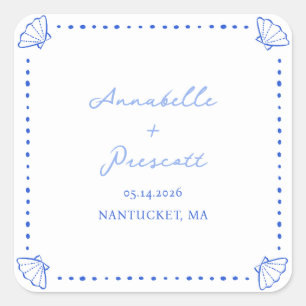 Coastal Chic Shell Border Gepersonaliseerde bruilo Vierkante Sticker