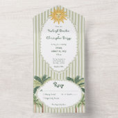 Coastal Chic Sun Palm Tree Wedding All In One Uitnodiging (Binnen)