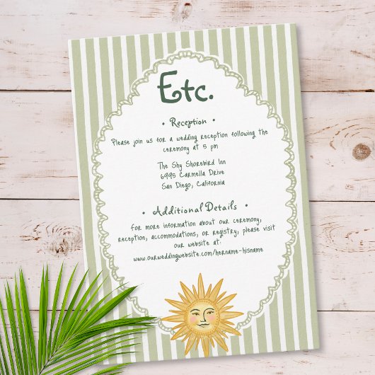 Coastal Chic Sun Palm Tree Wedding Details Informatiekaartje