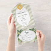 Coastal Chic Sun Palm Tree Wedding Dinner All In One Uitnodiging (Afscheurbaar)