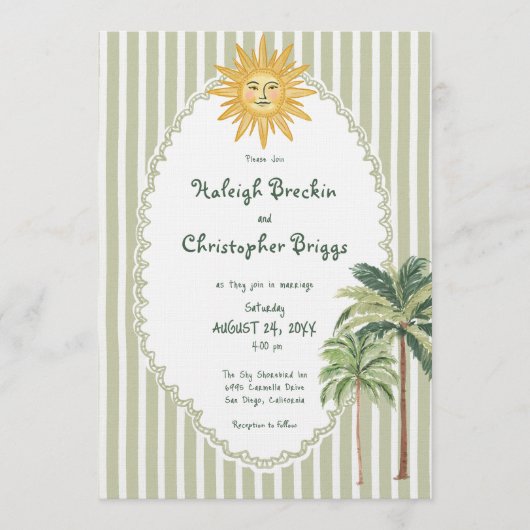 Coastal Chic Sun Palm Tree Wedding Kaart (Voorkant)