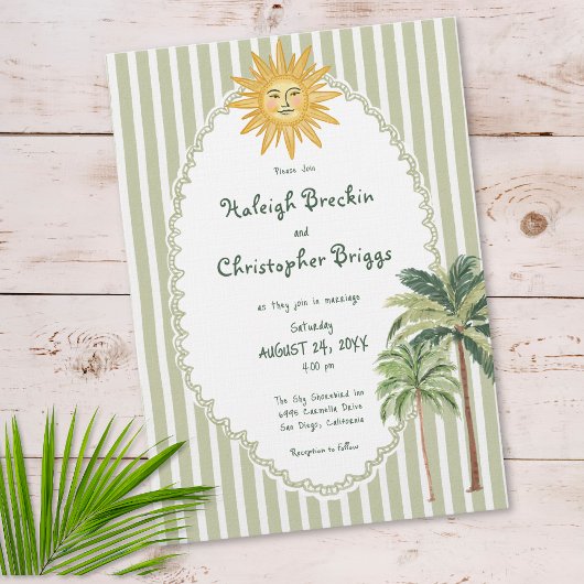 Coastal Chic Sun Palm Tree Wedding Kaart