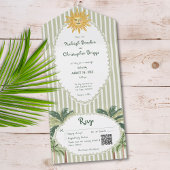Coastal Chic Sun Palm Tree Wedding QR Code All In One Uitnodiging