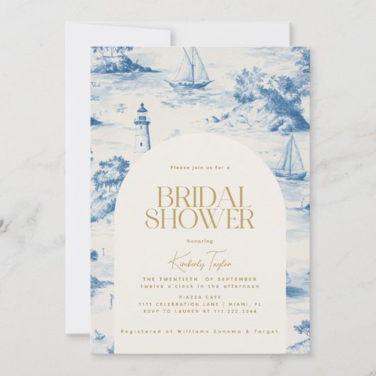 Coastal Chic Toile de Jouy Vrijgezellenfeest Kaart (Voorkant)