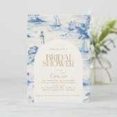 Coastal Chic Toile de Jouy Vrijgezellenfeest Kaart (Staand voorkant)