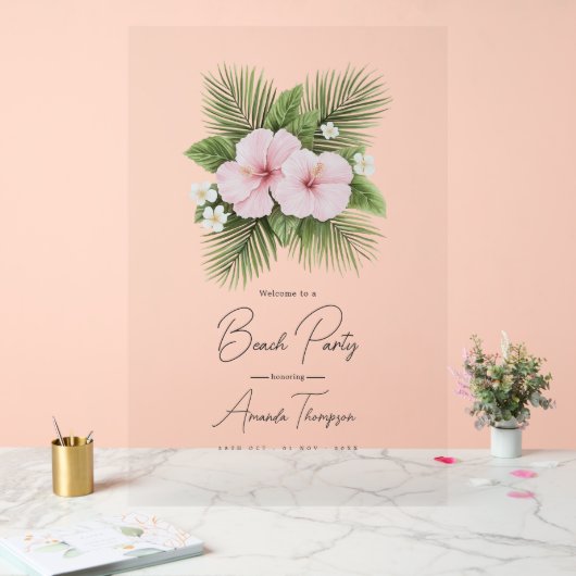 Coastal Chic Transparent Beach Party Welcome Acryl Bord (Huwelijk)