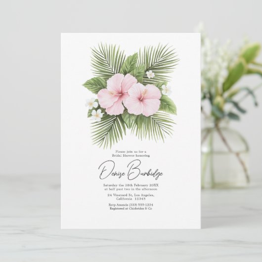 Coastal Chic Tropical Floral Bridal Shower Kaart (Staand voorkant)