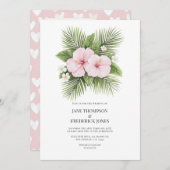 Coastal Chic Tropical Floral Wedding Photo QR Code Kaart (Voorkant / Achterkant)