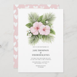 Coastal Chic Tropical Floral Wedding Photo QR Code Kaart