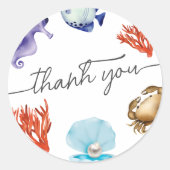 Coastal Chic Watercolor thank you  Ronde Sticker (Voorkant)