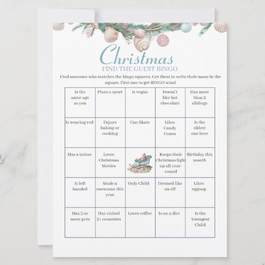 Coastal Chinoiserie Christmas Bingo kaart (Voorkant)